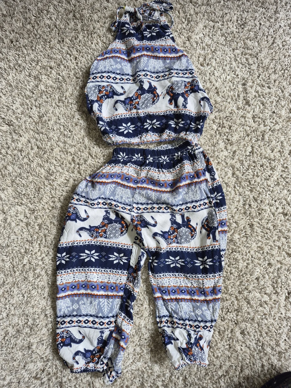 Blue Elephant Print Halter Jumpsuit